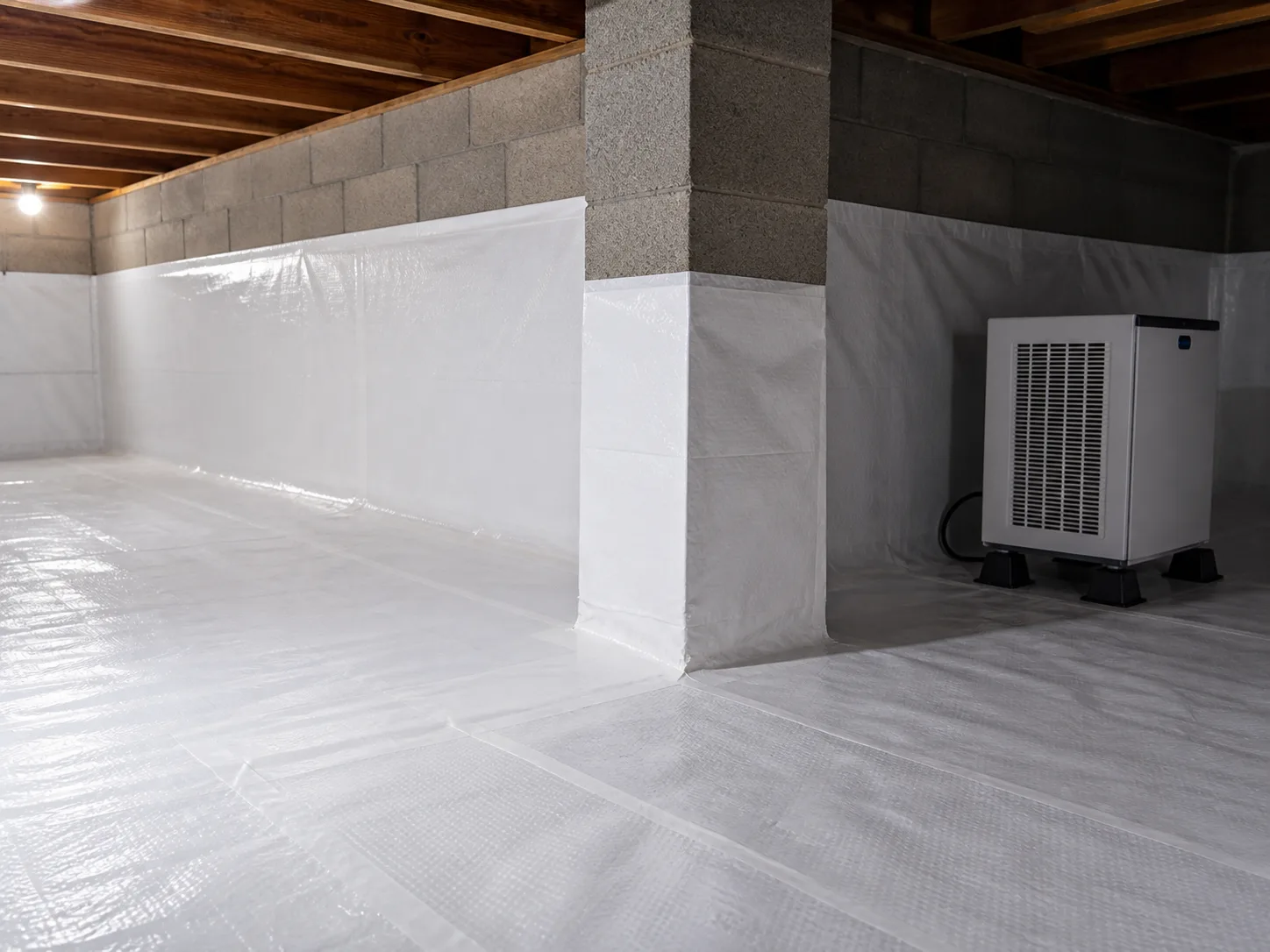 Clean crawl space encapsulation system with sealed liner